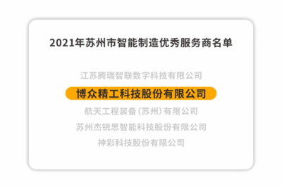 博眾精工榮獲2021年蘇州市智能制造優秀服務商，以卓越技術服務引領產業升級